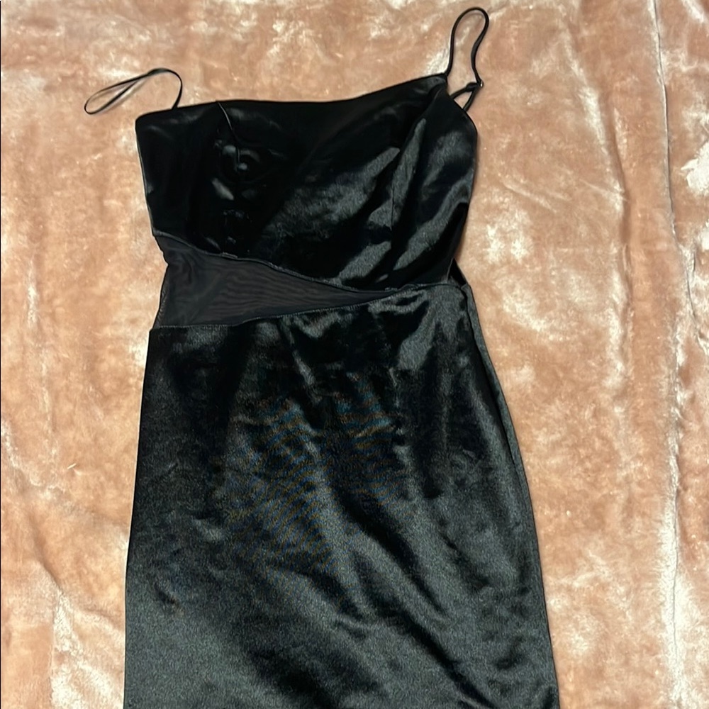 Windsor Black Asymmetrical Pleated Slip Dress